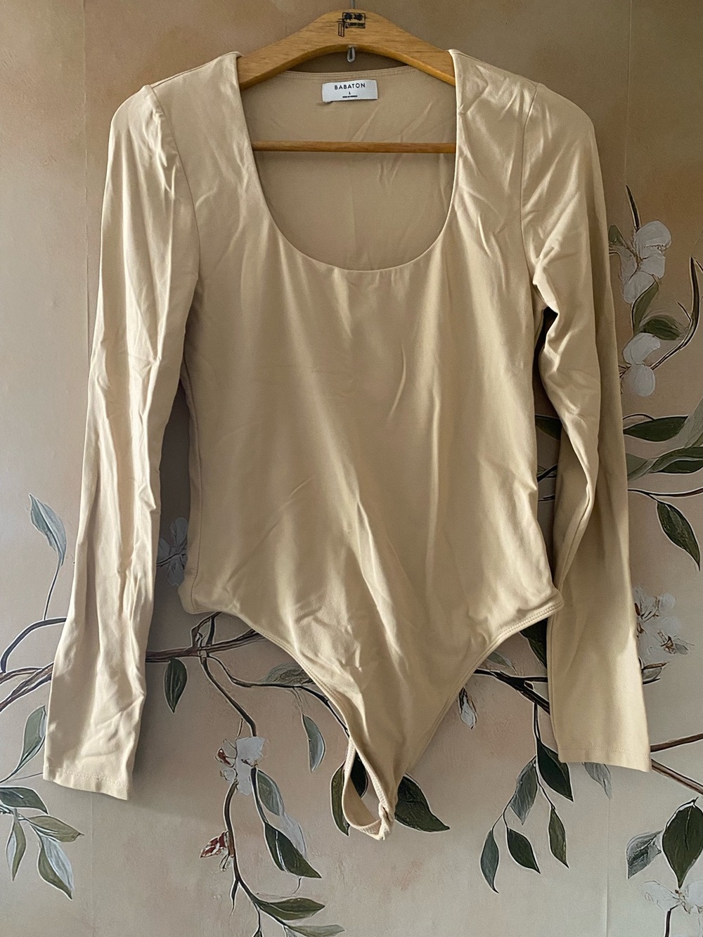 Aritzia Babaton Beige Long-Sleeve Bodysuit